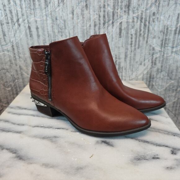 Sam Edelman Whiskey Tan Highland Croc Studded Ankle Booties Sz 6.5 Women's - Picture 2 of 8
